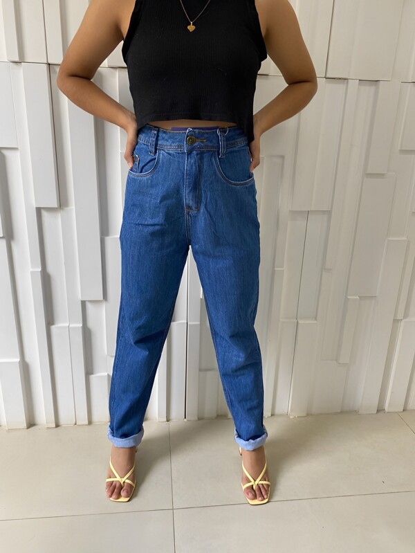 Calça Jeans Feminina Mom Cintura Alta Básica
