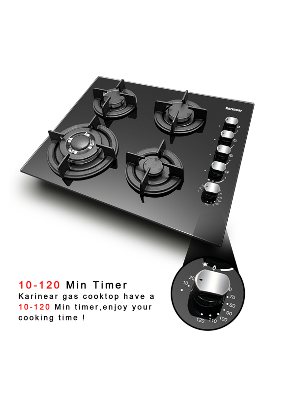 Karinear Tempered Glass Gas Cooktop, Dropin 24 Inches Gas Cooktop 4