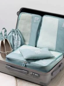 Organizador Necessaire Mala Kit 6 Pratico Look Roupas Viagem - Azul bebê - Visão 3