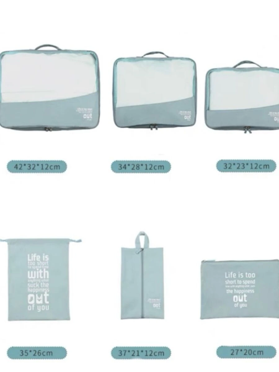 Organizador Necessaire Mala Kit 6 Pratico Look Roupas Viagem - Azul bebê - Visão 1