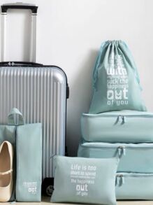 Organizador Necessaire Mala Kit 6 Pratico Look Roupas Viagem - Azul bebê - Visão 2