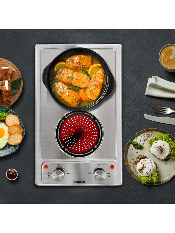 Karinear Electric Cooktop 110V, 12'' Stainless Steel Builtin and
