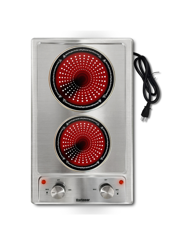 Karinear Electric Cooktop 110V, 12'' Stainless Steel Builtin and