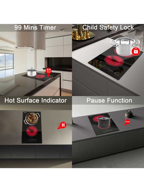 Karinear Electric Cooktop 2 Burners,12 Inch Electric Stove Top