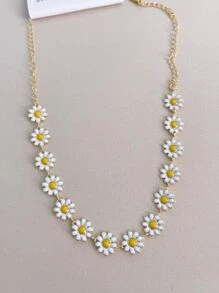 Colar Choker Flores margaridas semijoia folheado a ouro
