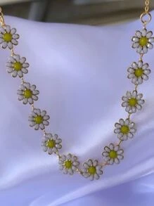 Colar Choker Flores margaridas semijoia folheado a ouro
