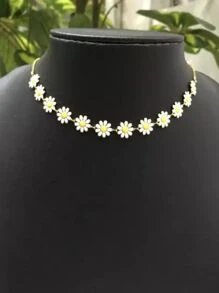 Colar Choker Flores margaridas semijoia folheado a ouro