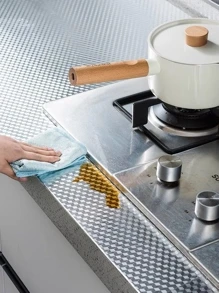 Papel De Parede COZINHA  Alumínio Adesivo pvc Impermeável Protetor Fogão 5 METROS X 40CM pia, armário - Prata - Visão 2