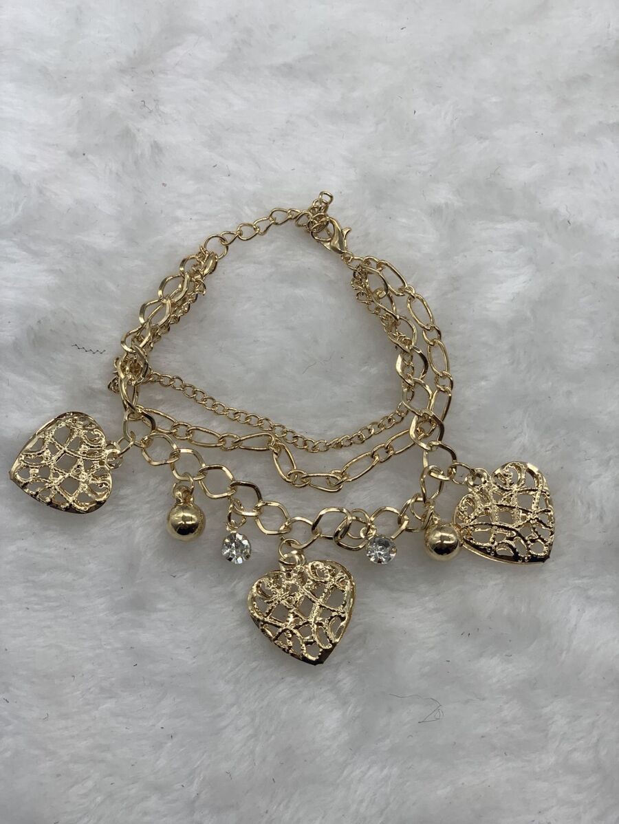 Pulseiras 3 em 1- Pulseiras com Pingentes./ 6-4 - Dourado - Visão 1