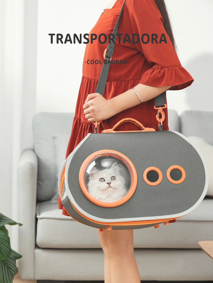 Mochila bolsa de viaje para mascotas para gato y perro con capsula - Gris - Ver 1