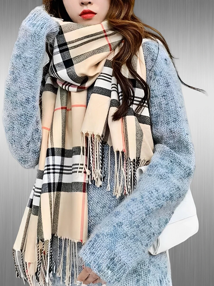 Lenço Cachecol Longo Feminino Xadrez Pashimina Sintética Melhores Presentes Inverno