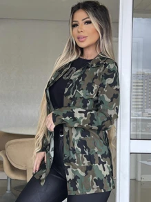 Parka Feminina Outono Moda Outono Inverno Sobretudo Jaqueta Casaco Parca Verde Militar Preta