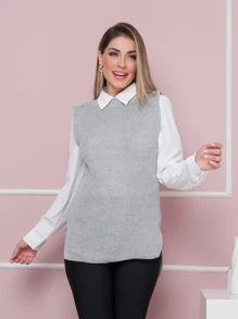 Women Sweater Vests - Gris Claro - Ver 4