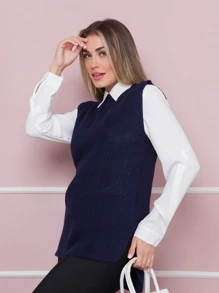 Women Sweater Vests - Navy Blue - View 4