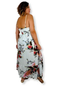 Vestido Longo Indiano Alça Estampa Floral com Fenda 7040