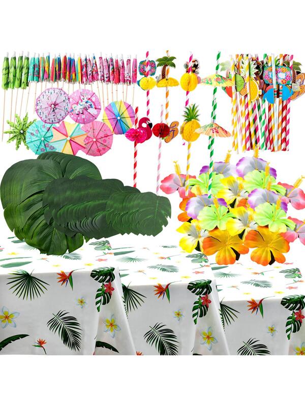 JOYIN 111Pcs Tropical Luau Party Decoration Set, 3 Tablecover, 24