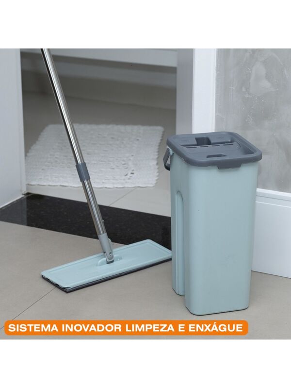 Mop Flat Lava e Seca Com Cabo Extensível Inox Com Balde 8 litros Premium