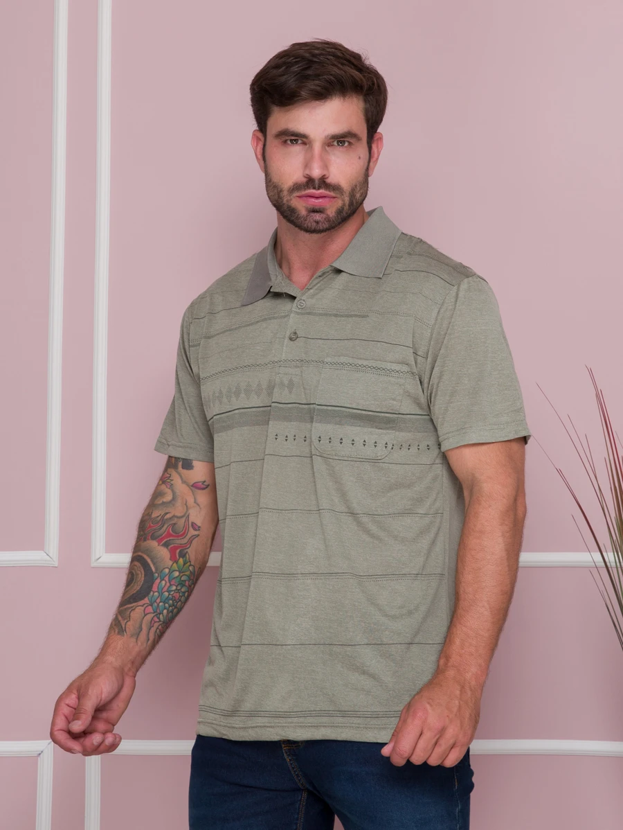 Men Polo Shirts - 橄欖綠 - 查看 1