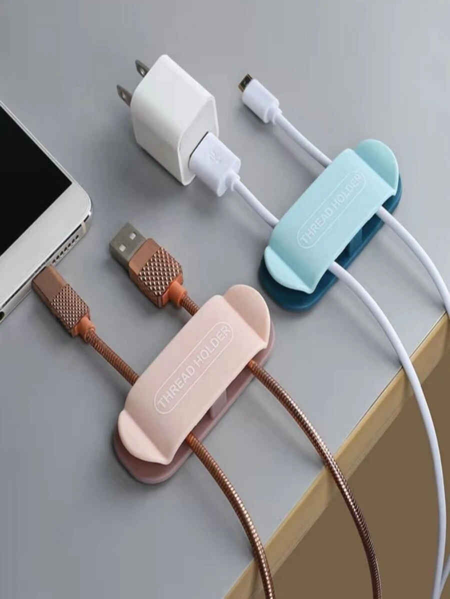 Kit 4 Suporte Organizador de Fios e Cabos Autoadesivo - Coral - Visão 1