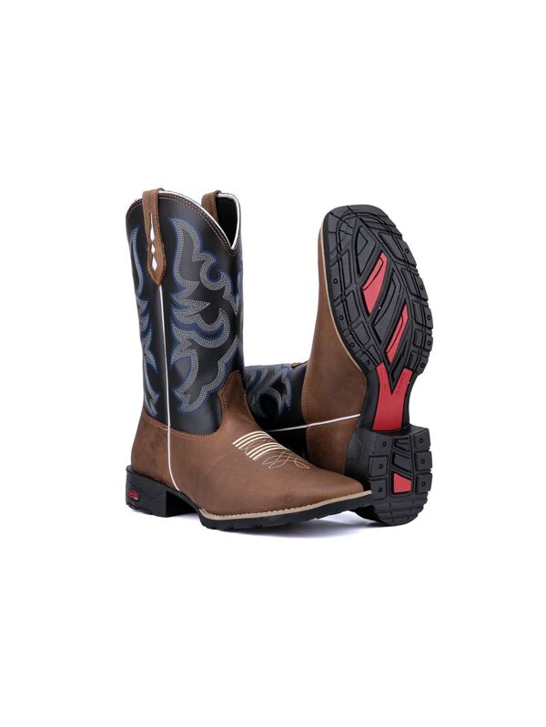 Bota Masculina Cano longo Texana Bordado Azul Confortável