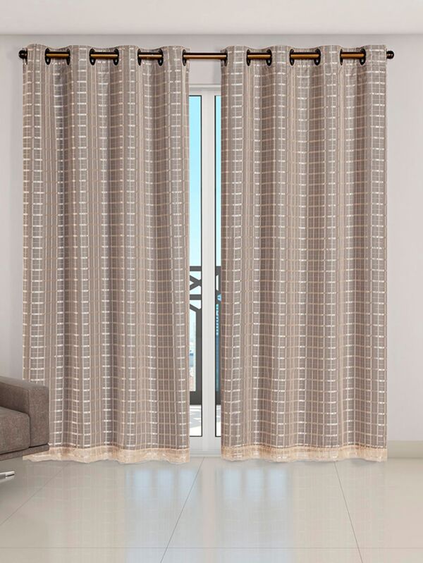 Cortina Blackout prata com Voil Xadrez 2,80 m x 2,30 m Decoração Sala Quarto