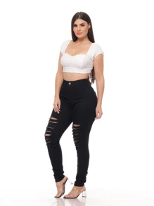 Women Jeans - 黑色 - 查看 4