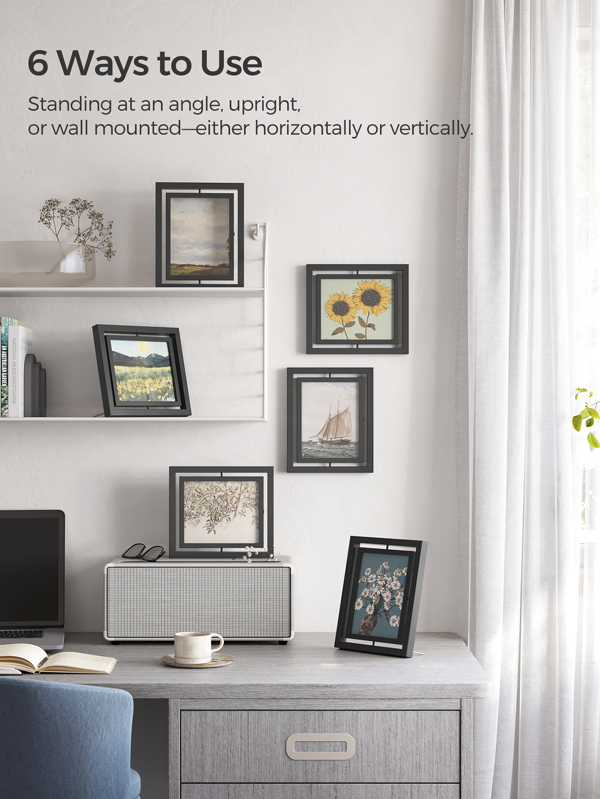 SONGMICS Set of 2 Rotating Photo Frames for 8 x 10 Inch Pictures, Double Glass, for Tabletop