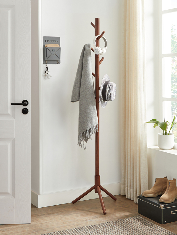 VASAGLE Solid Wood Coat Rack, Free Standing Coat Rack, TreeShaped Coat Rack with 8 Hooks, 3