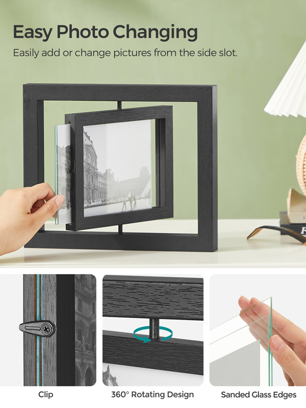 SONGMICS Set of 2 Rotating Photo Frames for 8 x 10 Inch Pictures, Double Glass, for Tabletop