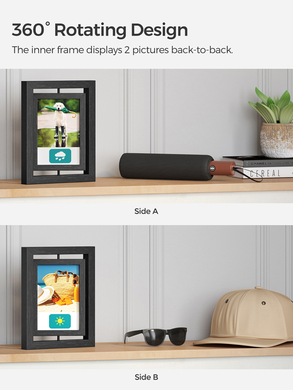 SONGMICS Set of 2 Rotating Photo Frames for 8 x 10 Inch Pictures, Double Glass, for Tabletop