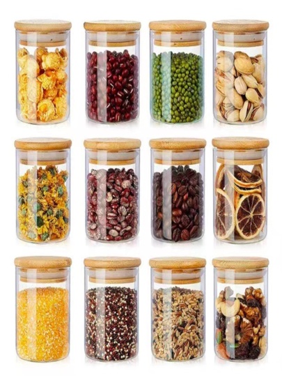 Pote De vidro Redondo 200Ml Com Tampa Bambu