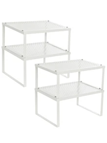 SONGMICS Cabinet Shelf Organizer, Stackable, Expandable, Set Of 4 Metal Kitchen Counter Shelves - White - View 1