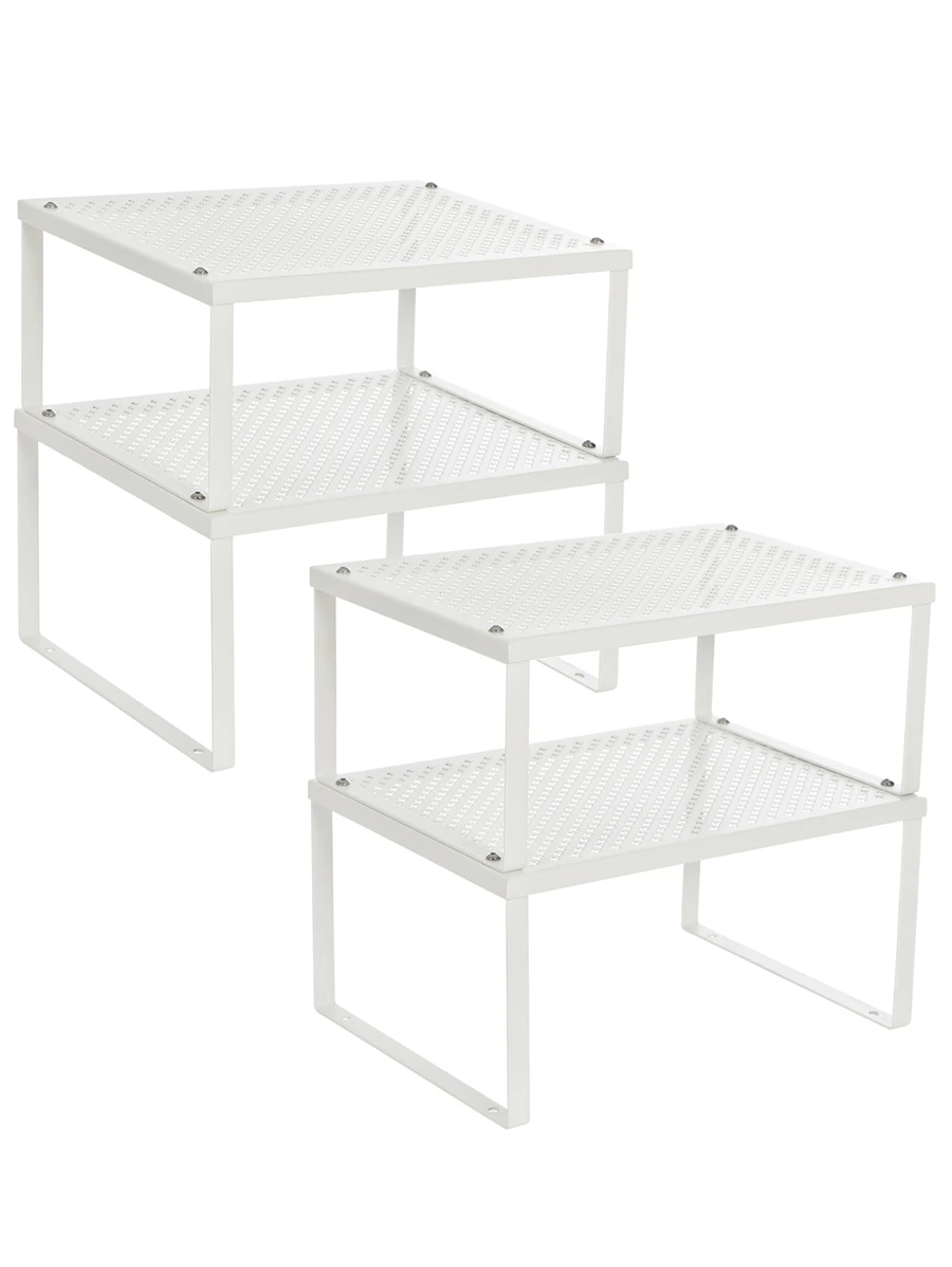 SONGMICS Cabinet Shelf Organizer, Stackable, Expandable, Set Of 4 Metal Kitchen Counter Shelves - White - View 1