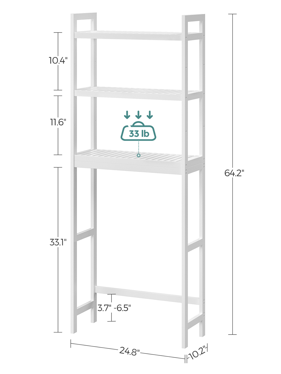 SONGMICS Over The Toilet Storage, 3Tier Bamboo Over Toilet Rack Bathroom Organizer With