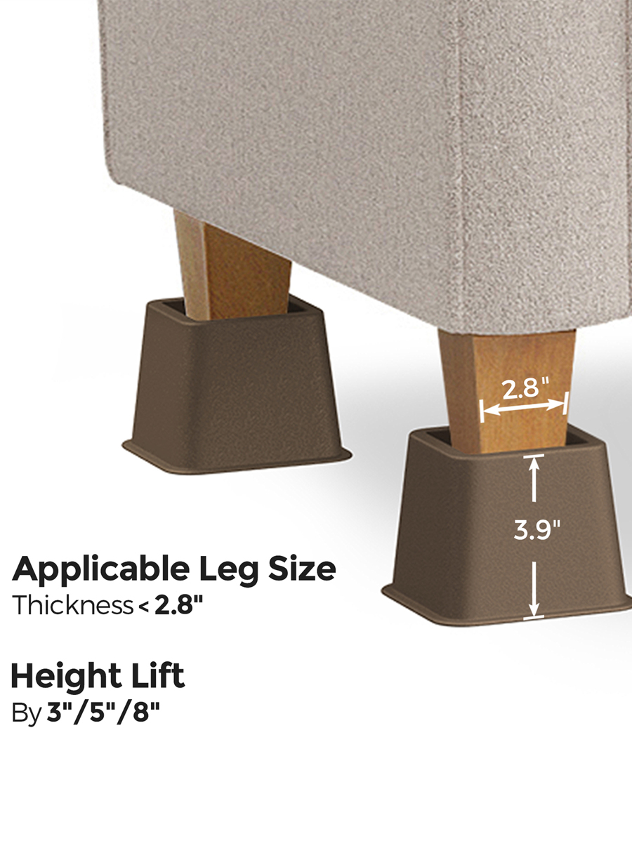 SONGMICS Bed Risers, 4Pack Furniture Risers, Heavy Duty Bed Lifts in Heights of 3, 5 or 8