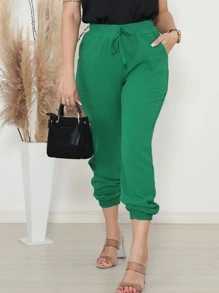 calça cintura alta jogger soltinha com elastico em duna - Verde - Visão 2