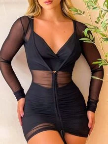 VESTIDO MODA BALADA EM TULE COM FORRO - Preto - Visão 1