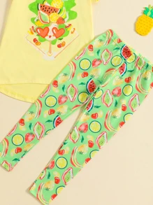 Conjunto Algodón de Mallon Bluson Leggings Elastano para Niñas 6-16 Años con estampada Frutas - Amarillo - Ver 3