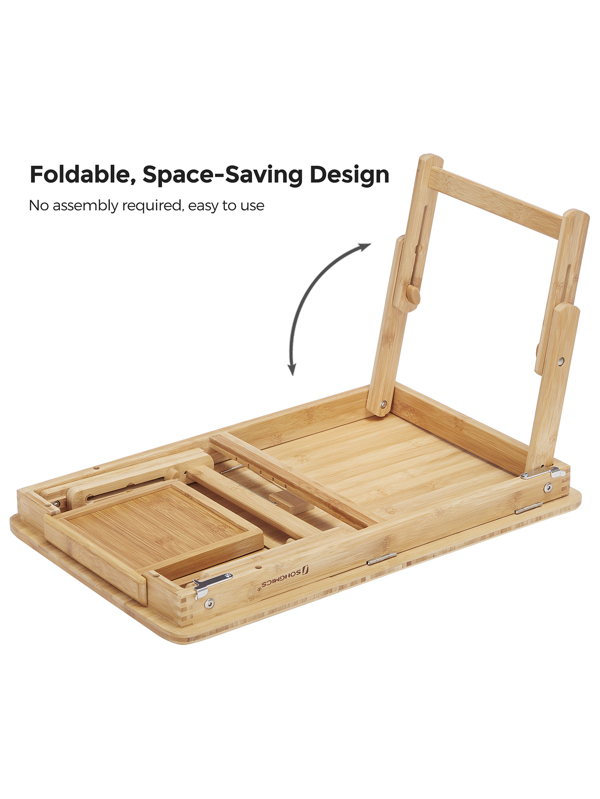 SONGMICS Laptop Desk, Folding Lap Tray, Bamboo Bed Desk with Tilting
