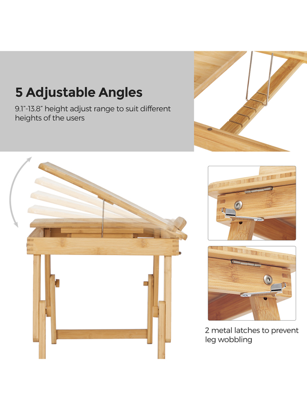 SONGMICS Laptop Desk, Folding Lap Tray, Bamboo Bed Desk with Tilting