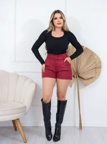 Women Shorts - 酒紅色 - 查看 3