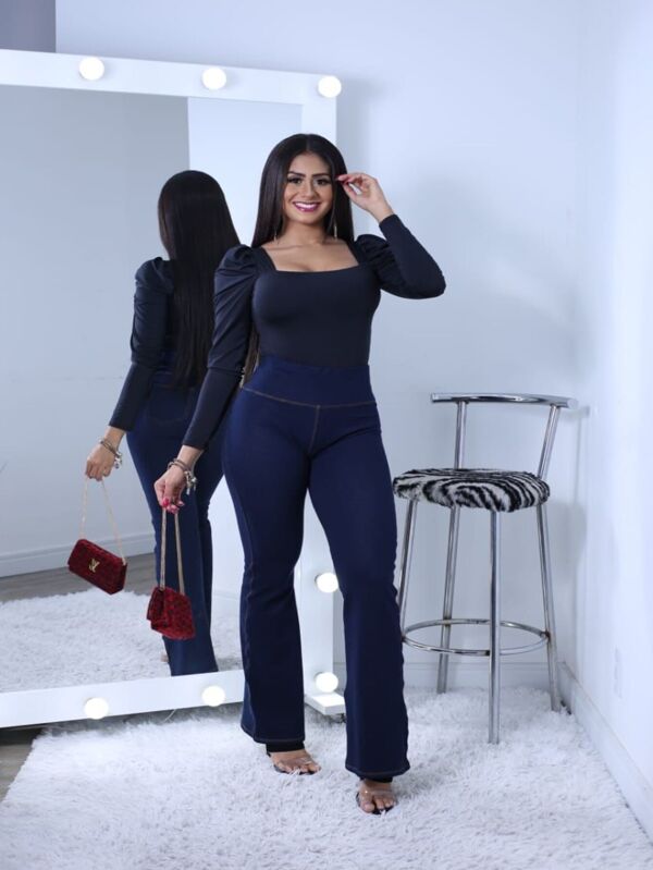 Flare Legging Cotton Jeans Com Bolso