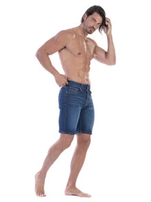 Bermuda De Mezclilla Stretch Para Hombre - Azul lavado oscuro - Ver 5