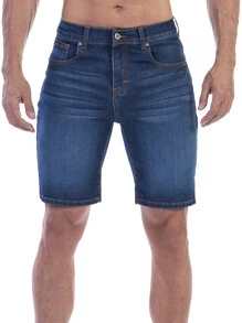 Bermuda De Mezclilla Stretch Para Hombre - Azul lavado oscuro - Ver 1