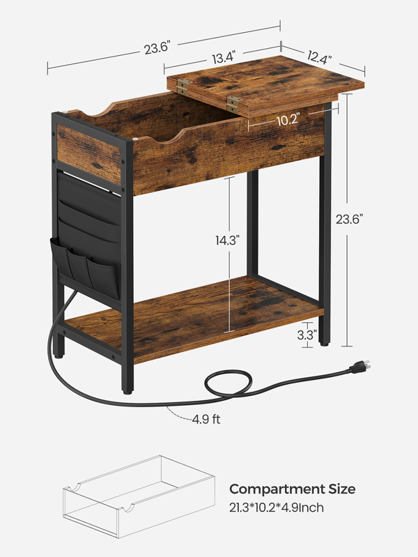 VASAGLE Side Table with Storage, End Table with USB Ports and Outlets