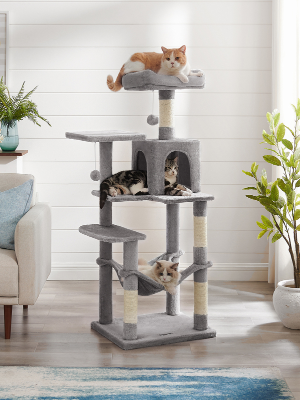 Feandrea Cat Tree, Cat Tower, Cat Condo With Scratching Posts, Hammock, Plush Perch, Cat Activity Center
