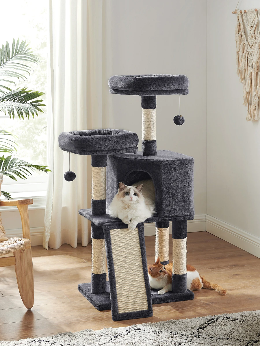 Feandrea Cat Tower, Cat Tree For Indoor Cats, 45.3-Inch Cat Condo With Scratching Post, Ramp, Perch, Spacious Cat Cave, For Kittens, Elderly Cats, Adult Cats, Small Space - Dark Grey - View 1