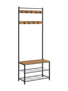VASAGLE Coat Rack, Hall Tree With Shoe Storage Bench, Entryway Bench With Shoe Storage, 3-In-1, Steel Frame - 咖啡棕 - 查看 2