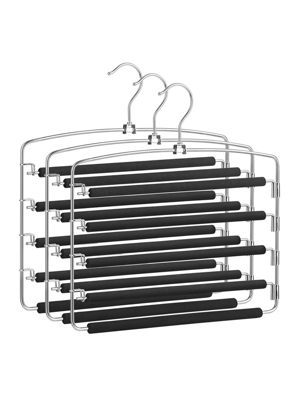 SONGMICS Pants Hangers Space Saving, 5 Layer Pants Hangers, Set of 3
