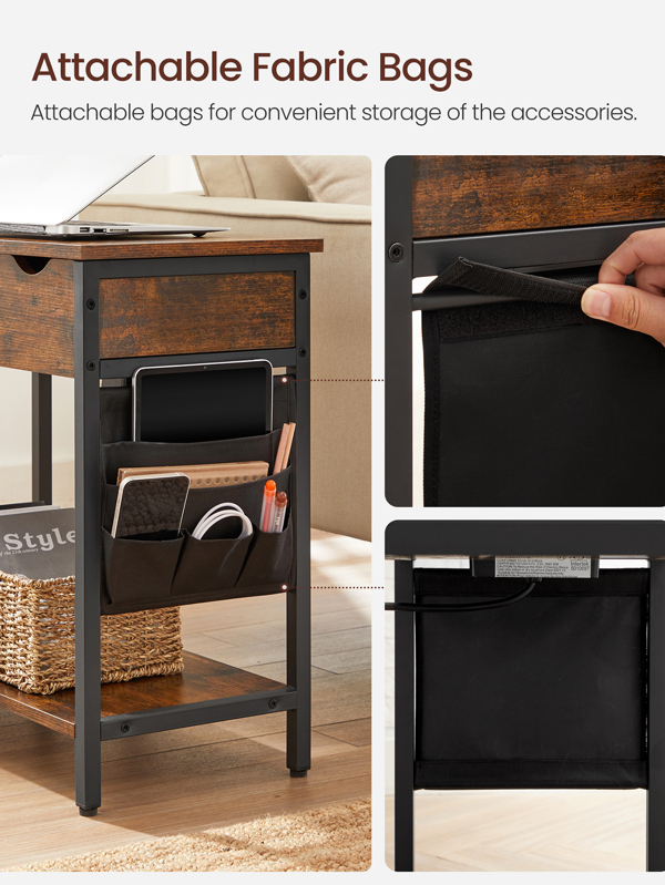 VASAGLE Side Table with Storage, End Table with USB Ports and Outlets